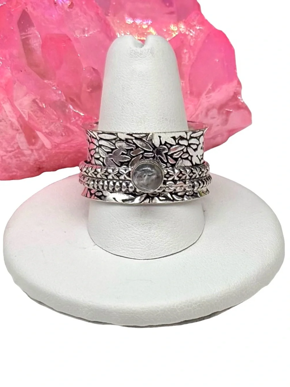 Rainbow Moonstone Spinner Thumb Ring Size 10 925 Sterling Silver Overlay